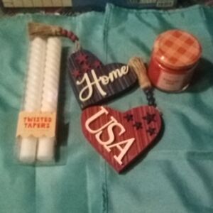 Patriotic Wooden Heart Home Decor & Candles